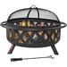 Black Crossweave Large Outdoor Fire Pit - 36-Inch Heavy-Duty Wood-Burning Fire Pit with Spark Screen for Patio & Backyard Bonfires - Includes Poker & Round Fire Pit Cover