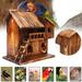 Rustic Wooden Mini Bird House Hanging Cage Outdoor Decorative Bird House
