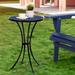 Outdoor Mosaic Side Table 14 Inch Round Concrete Tile Top Patio End Table for Bistro Coffee Table - Dark Blue On-Site