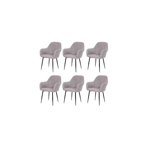 6er-Set Esszimmerstuhl HWC-F18, Stuhl Küchenstuhl, Retro Design ~ Stoff/Textil grau, schwarze Beine