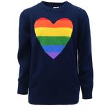 Cyndeelee Girls Long Sleeve Knit Pullover Casual Sweater Crewneck Warm Sweater Shirt (Navy Multi Stripe Heart 3T)