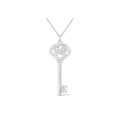 Women's Sterling Silver Diamond Accent Cancer Zodiac Key Pendant Necklace by Haus of Brilliance in White