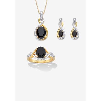 Women's Oval Genuine Onyx And Diamond Accent Gold-Plated Silver Necklace Set 18" by PalmBeach Jewelry in Black (Size 9)