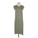 Madewell Casual Dress - Midi High Neck Short sleeves: Green Print Dresses - Women's Size X-Small