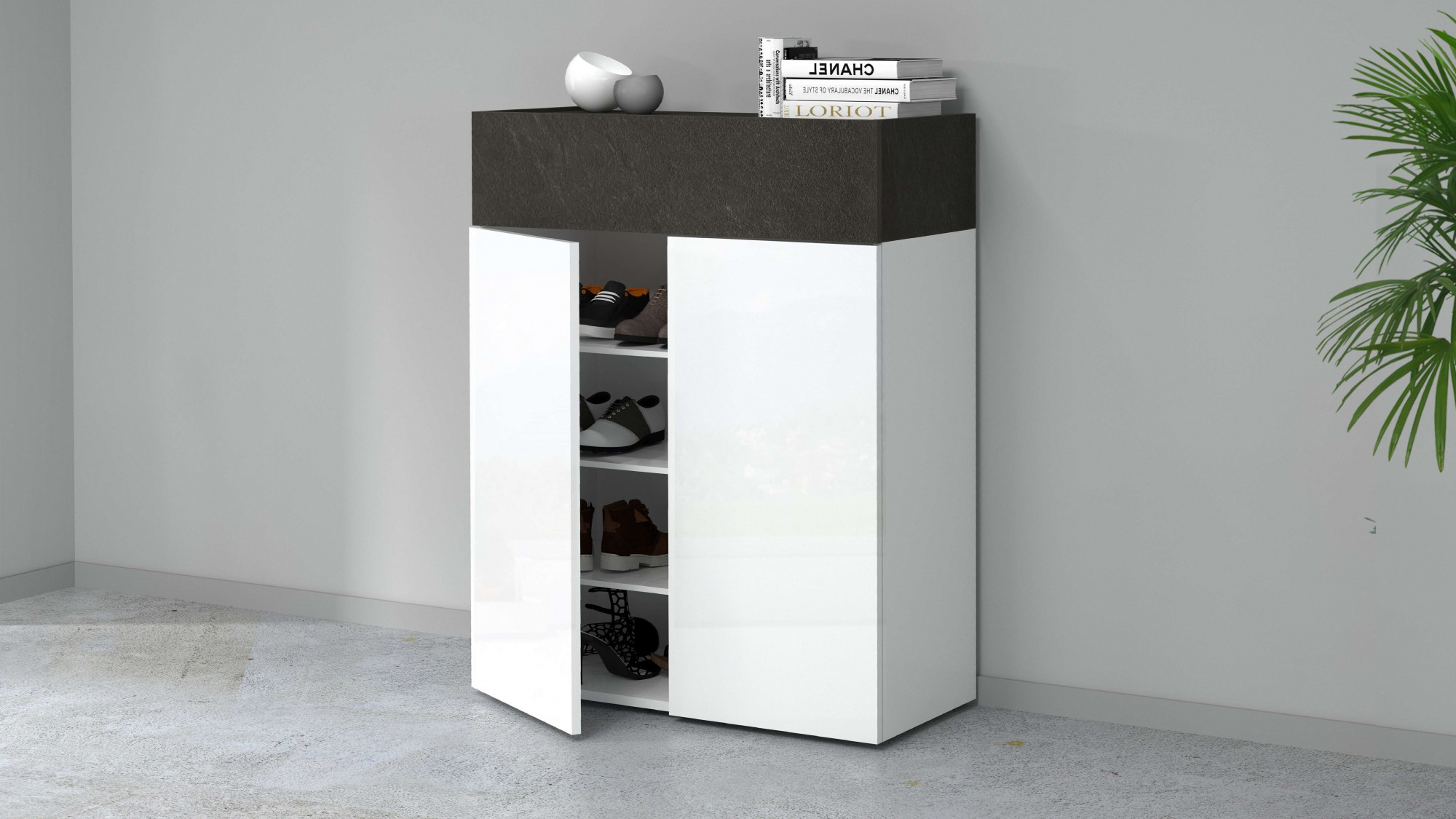 Schuhschrank HOME AFFAIRE "Savona", weiß (weiß hg, zement), B:76cm H:100cm T:35cm, Holzwerkstoff, Schränke, Schuhschrank Image