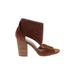 Paige Heels: Slip-on Chunky Heel Boho Chic Brown Print Shoes - Women's Size 9 - Peep Toe