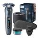 Philips Shaver S7000 – Elektrischer Nass-& Trockenrasierer in Eisblau mit 1 x integrierten ausklappbaren Trimmer, Barttrimmer-Aufsatz, Reinigungsstation, Reiseetui & Ladestation (Modell S7882/54)