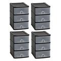 (Set of 4) Clear/Black 3 Tier Plastic Storage Drawers Storage Cabinet Drawer Unit Storage Box Drawer Tower Organiser Clear Transparent Drawers Chest For Table Top Cosmetics Stationery Office Home