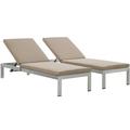 Shore Set of 2 Outdoor Patio Aluminum Chaise w/ Cushions by Modway Metal in Brown | 19.5 H x 25 W x 76 D in | Wayfair EEI-2737-SLV-MOC-SET