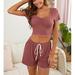 Alwyn Home Pajama Set Short Sleeve Women's Sexy Elastic Crop Sleep Pj Set RHW2925-J Polyester | 34 H x 44 W in | Wayfair