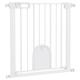PawHut Dog Gate with Cat Flap Pet Safety Gate Barrier, Stair Pressure Fit, Auto Close, Double Locking, for Doorways, Hallways, 75-82 cm White