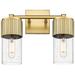 Bolivar 9.5" High 2 Light Brushed Brass Sconce With Seedy Glass Shade
