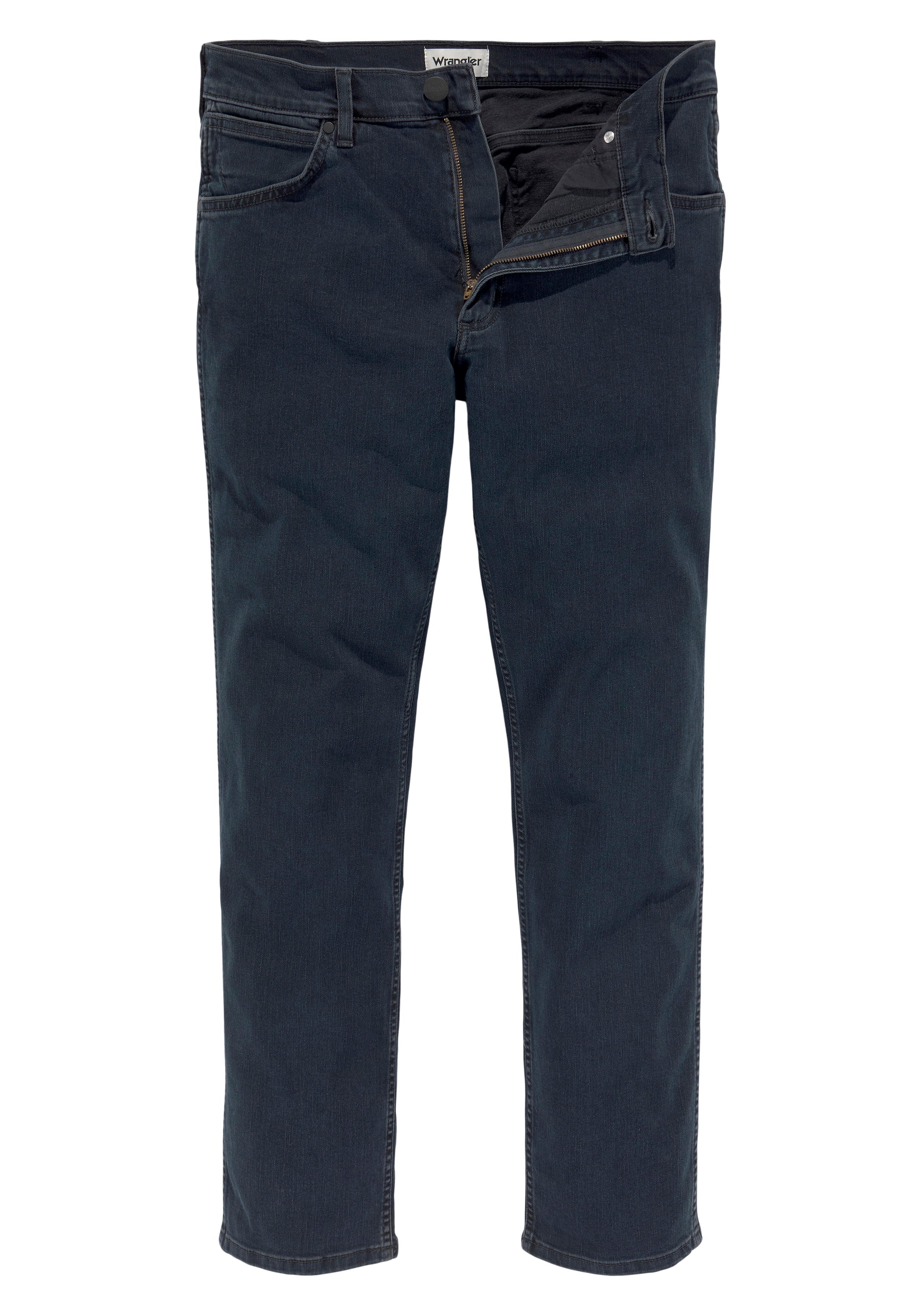 Stretch-Jeans WRANGLER "Greensboro", Herren, Gr. 46, Länge 34, blau (iron blau), Denim/Jeans, Obermaterial: 92% Baumwolle, 6% Polyester, 2% Elasthan, straight fit lang, Jeans, Regular Straight fit