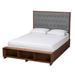 Jalie Classic Transitional Grey Fabric and Walnut Brown Finished Wood Platform Storage Bed