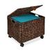 Rolling Filing Cabinet Woven Mobile Storage Basket for Storing Toys Portable File Organizer with Lid 4 Locking Wheels - Brown