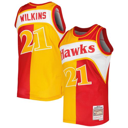 Gelb/rotes Swingman-Trikot der Atlanta Hawks von Mitchell & Ness Dominique Wilkins für Herren, Hardwood Classics 1986/87