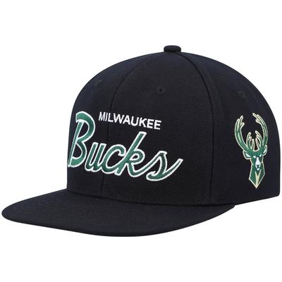 Schwarze Mitchell & Ness Milwaukee Bucks Hardwood Classics Script 2.0 Snapback-Mütze für Herren Image