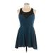 Double Zero Casual Dress - Mini Scoop Neck Sleeveless: Teal Solid Dresses - Women's Size Large