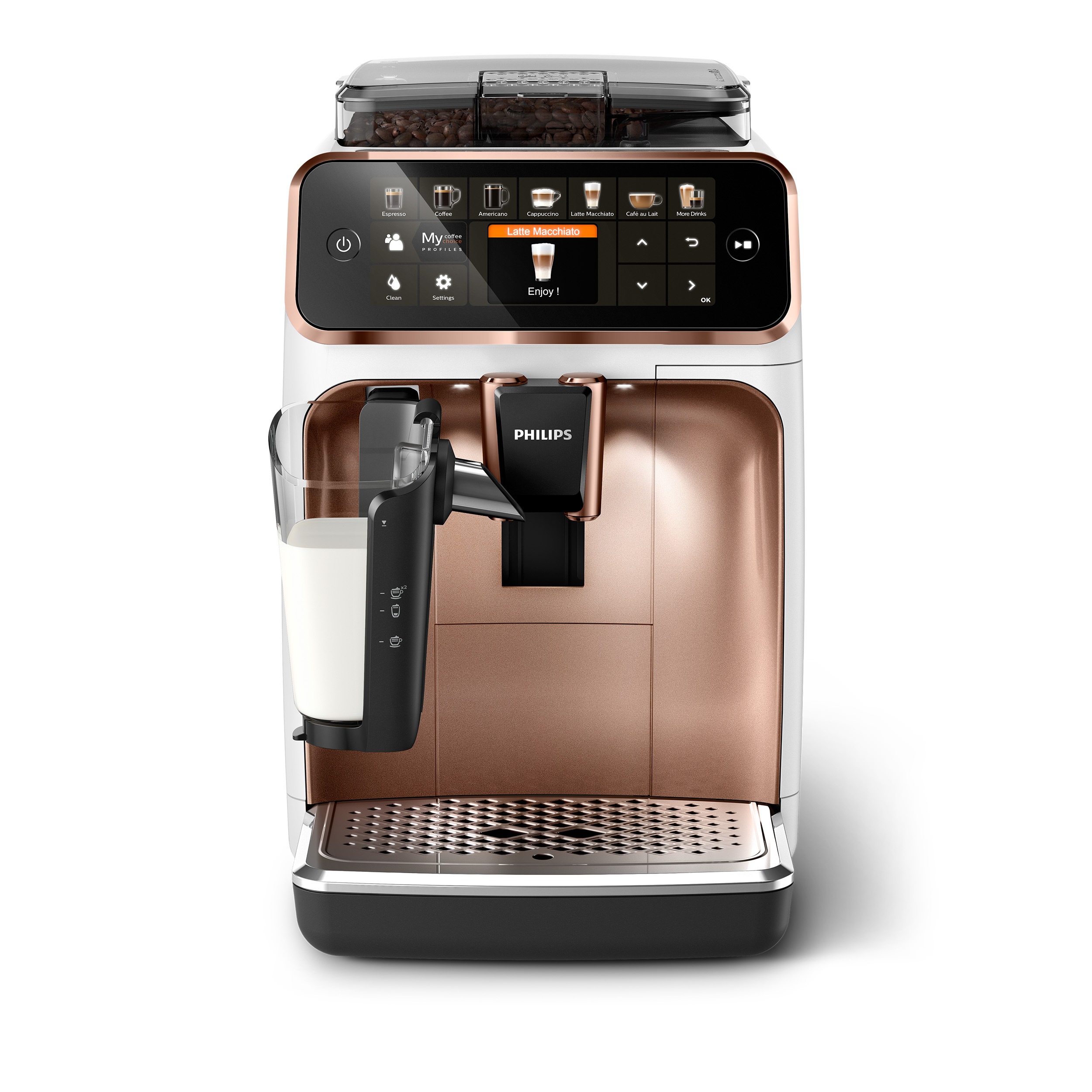 „PHILIPS Kaffeevollautomat „“EP5443/70 5400 Series““ Kaffeevollautomaten 12 Kaffeespezialitäten, mit LatteGo-Milchsystem und TFT-Display rosegold (weiß und roségold) Kaffeevollautomat Bestseller“