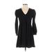 MNG Casual Dress - A-Line V-Neck 3/4 sleeves: Black Solid Dresses - Women's Size 2