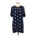 Old Navy Casual Dress - Shift Tie Neck Short sleeves: Blue Floral Dresses - Women's Size Large