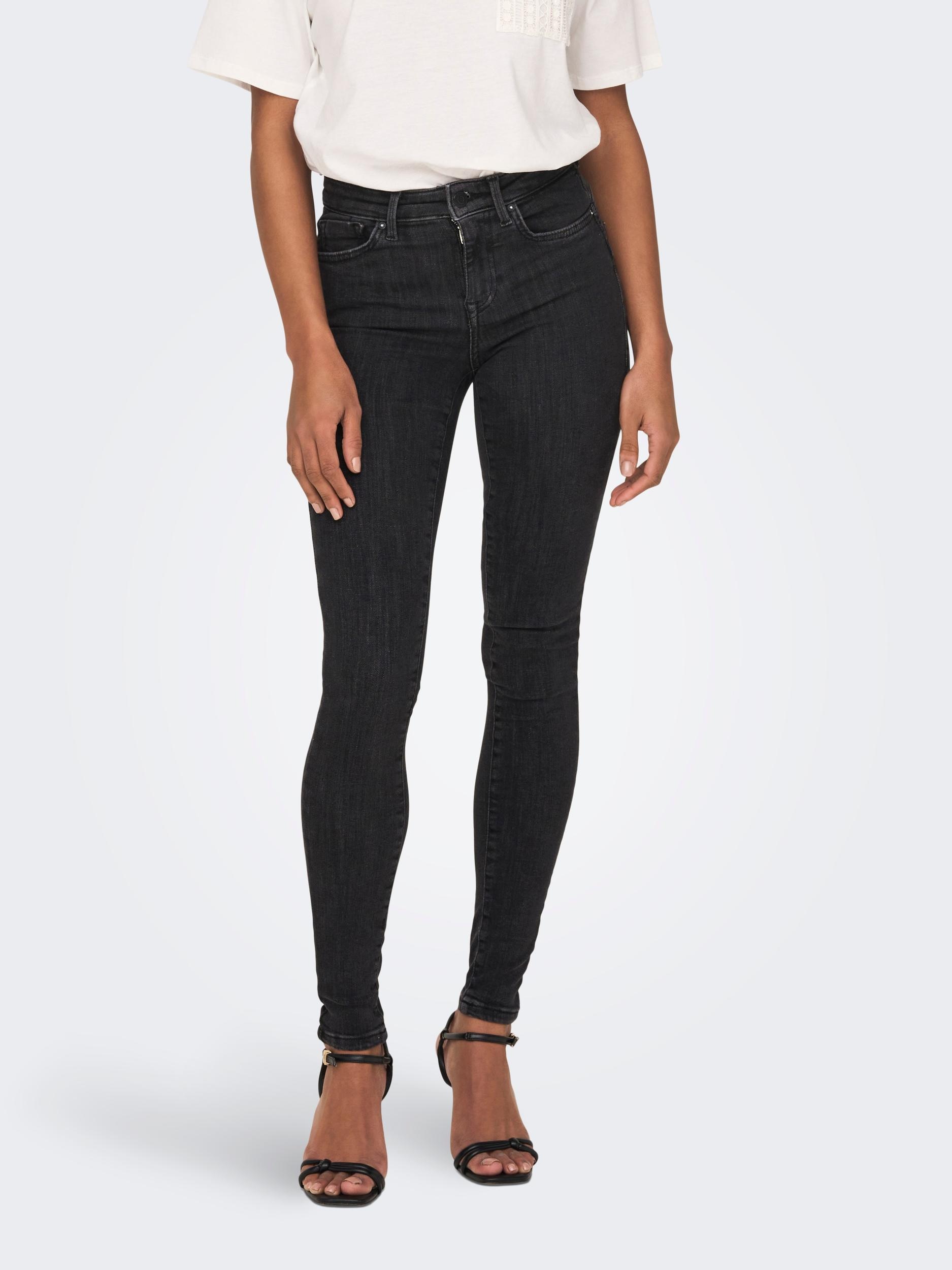 Skinny-fit-Jeans ONLY "ONLPOWER LIFE MID PUSHUP", Damen, Gr. L (40), Länge 30, blau (medium grau denim), Denim/Jeans, Obermaterial: 92% Baumwolle, 6% Polyester, 2% Elasthan, Abriebeffekte, extraeng, Jeans Image