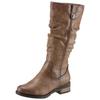 Winterstiefel MUSTANG SHOES, Damen, Gr. 38, Normalschaft, grau (taupe), Lederimitat, used, modisch, Schuhe, Langschaftstiefel, Blockabsatz, mit Raffungen am slouchy Schaft