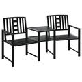 Outsunny Tete-a-Tete Garden Bench with Center Table Metal Frame Outdoor 2-Person Loveseat with Armrest for Patio Backyard Porch Black