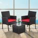 Jiarui Patio Furniture Set Outdoor Conversation Set 3 Pieces Wicker Patio Chairs Set Bistro Set Table & Chairs for Garden Backyard Porch Lawn Poolside Black and Red