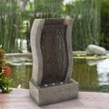 Pure Garden Stone Wall Standing Fountain-Polyresin Waterfall With LED Lights-Outdoor Decorative Water