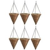(6) ea Panacea Products # 88636 12 Rope & Fern Wicker Cone Hanging Basket Planters