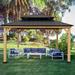 EAGLE PEAK 13 x 11 Outdoor Cedar Framed Hardtop Gazebo Galvanized Steel Double Roof Gazebo Canopy for Garden Patio Lawn and Party Black