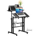 VEVOR Mobile Standing Desk, 26.4"-44.9" Gas-Spring Height Adjustable Sit-Stand Desk, 360° Swivel Wheels (4 Lockable) Home Office Rolling Laptop Table & 0-45° Tiltable Desktop, 2 Hooks, 40LBS Loading