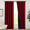 NICETOWN 100% Blackout Curtains with Black Liner Backing, Thermal Insulated Panels for Living Room, Noise Reducing Drapes, Burgundy Red, 52 inches Wide x 84 inches Long Per Panel, Set of 2