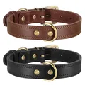 Collier réglable en cuir véritable pour chiens colliers pour chiens cuir durable marron moyens