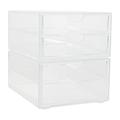 Martha Stewart Brody 2 Pack Plastic Stackable Office Desktop Organizer Boxes with 2 Drawers 6 x 7.5