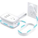 NTONPOWER Travel Power Strip with USB Ports 2 Widely Outlets 3 USB Surge Protectors with 3fT Short Extension Cord Flat Plug for Travel