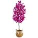 Nearly Natural 5ft. Artificial Bougainvillea Tree with Handmade Jute & Cotton Basket with Tassels Purple
