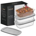 JoyJolt Glass Loaf Pan with Lid. 3pc Bread Pan Set, Rectangular, 1.9 Quart Loaf Pans for Baking Bread, Bread Storage Container, Lasagna Pan Deep, Meatloaf Pan, Banana Bread Loaf Pan