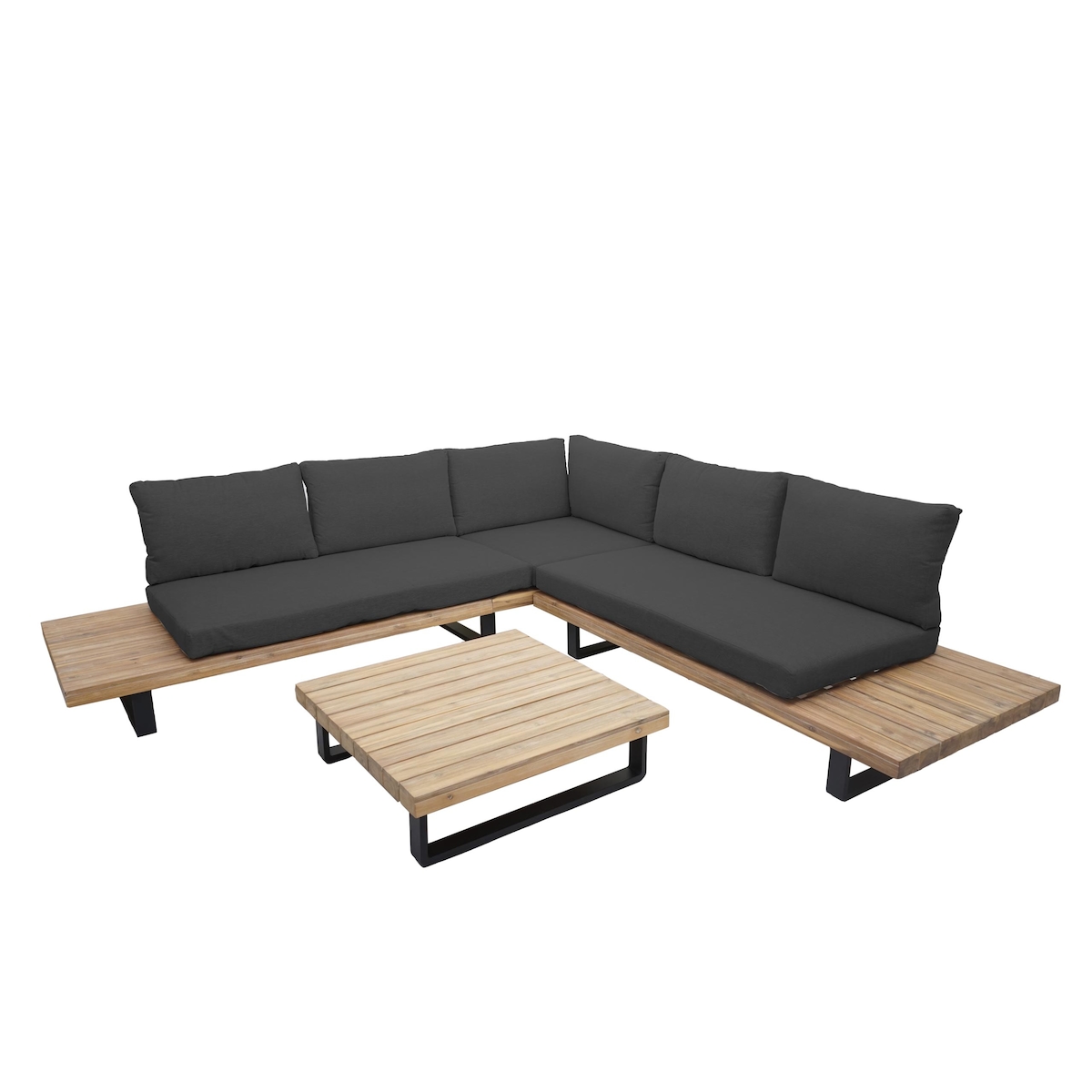 Mendler Garten-Garnitur HWC-H54, Garnitur Sitzgruppe Lounge-Set, Spun Poly Akazie Holz FSC® Alu ~ hellbraun, Polster dunkelgrau Image