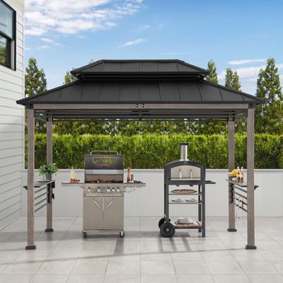 Sunjoy 8ft. x 12 ft. Aspen Cedar Framed Grill Gazebo with exclusive AC Power Port