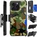 Compatible with iPhone 15 Pro 6.1 ; Hybrid Card Holster Phone Case Cover (Green Brown Camo)