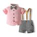 Summer Toddler Dress Suit Baby Boys Clothes Sets Short Sleeve Houndstooth Bowtie Shirt+Suspender Shorts Gentleman Outfits Suits 1-7T