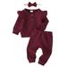 Newborn Baby Girl Clothes Top Pants Outfits Set Baby Girl Outfit Ruffle Baby Clothes for Girls Cotton Baby Girl Gifts Maroon Baby Girl Clothes 3-6 Months