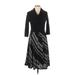 db established 1962 Casual Dress - A-Line Cowl Neck 3/4 sleeves: Black Stripes Dresses - Women's Size Small