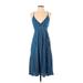 Ecote Casual Dress - A-Line Plunge Sleeveless: Blue Dresses - Women's Size 0