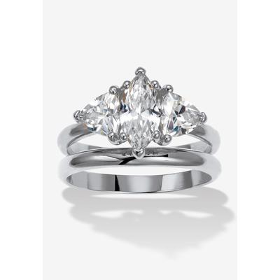 Women's 2 Tcw Marquise Cubic Zirconia Platinum-Plated Bridal Ring Set by PalmBeach Jewelry in Platinum (Size 9)