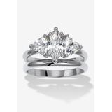 Women's 2 Tcw Marquise Cubic Zirconia Platinum-Plated Bridal Ring Set by PalmBeach Jewelry in Platinum (Size 10)