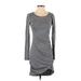 Leith Casual Dress - Bodycon Scoop Neck Long sleeves: Gray Marled Dresses - Women's Size Small