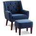 Armchair - Ebern Designs Zudie 28.74" Wide Tufted Armchair & Ottoman Linen in Gray/Blue/Navy | 35.04 H x 28.74 W x 29.13 D in | Wayfair